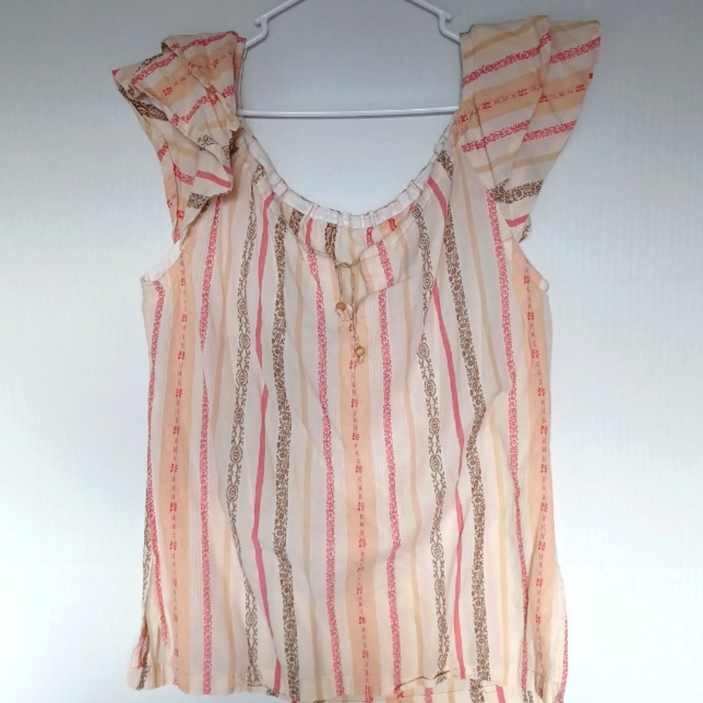 Stripped Cream and Multi Color Ruffle Tank Top size XL WB053
